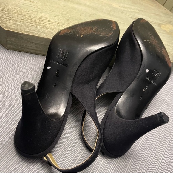 Bruno Magli Black Fabric with Gold Open Tor Slingback Heels Made in Italy 6.5B - Picture 10 of 13